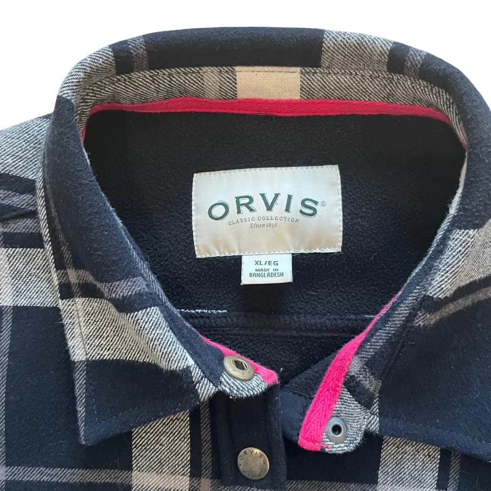 Orvis Classic Collection Fleece Lined Plaid Shirt Jacket Womens XL‎ Black White